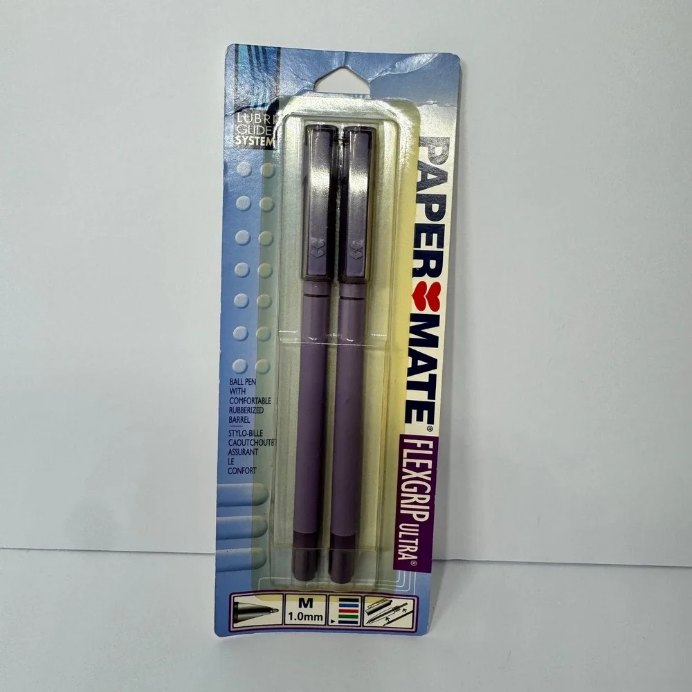 Paper Mate Flexgrip Ultra Purple Ink Ballpoint Pen 2ct Medium 1.0mm Vintage 1999